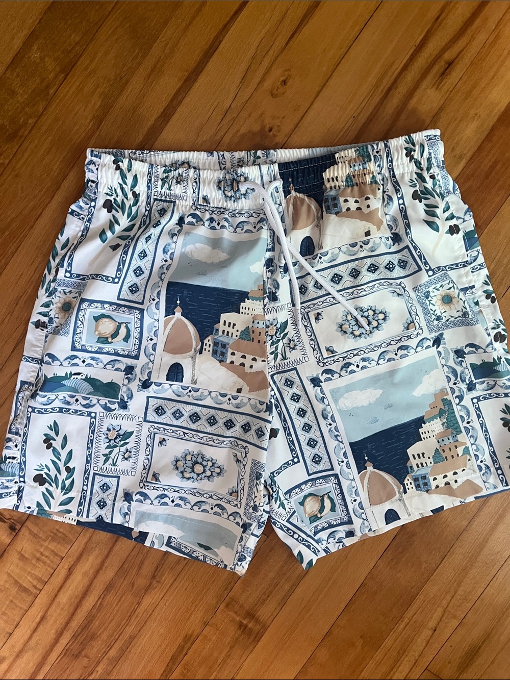 A&F Abercrombie & Fitch 6 Inch Cabana Postcard Swim Shorts Small Resort Vacation - Picture 2 of 3